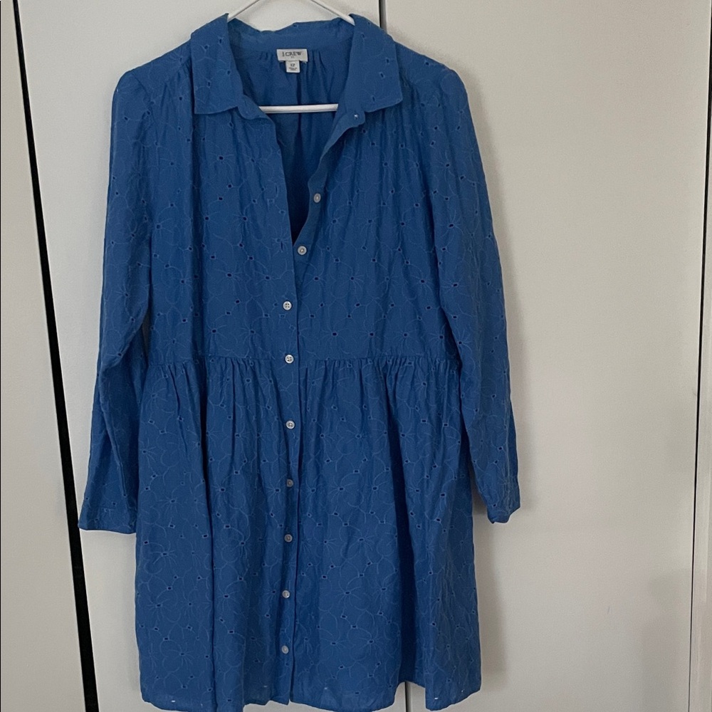 Jcrew Factory Blue Button-Up Collared Eyelet Dress